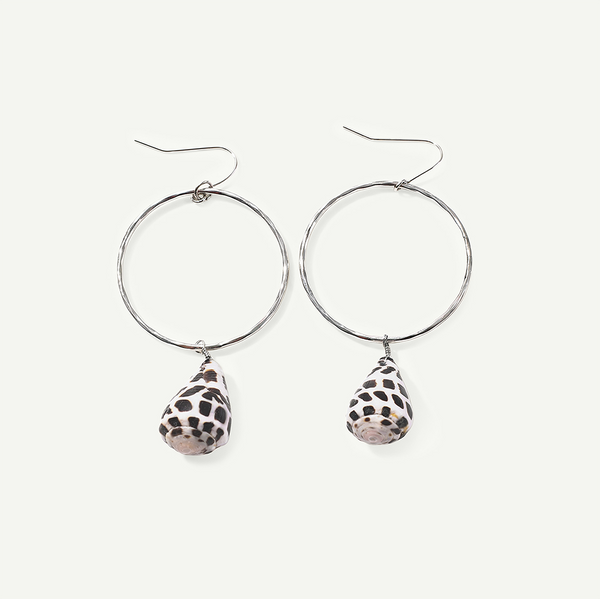 Hebrew Shell Drop Hoops