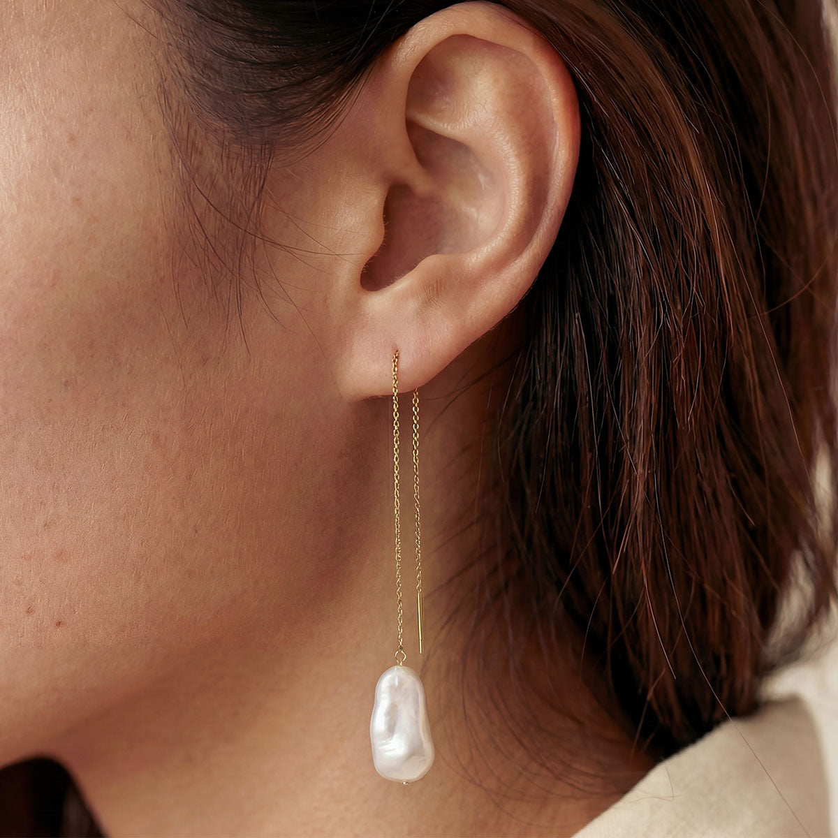 Baroque Pearl Threader Earrings, Gold