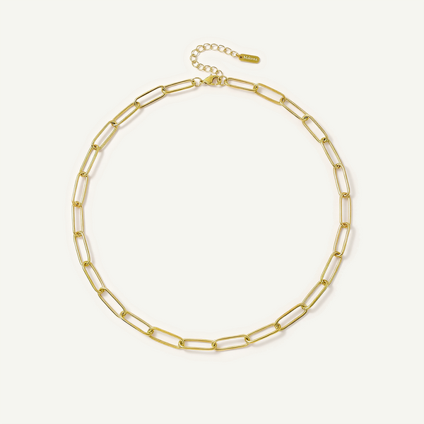 Thick Mini Paperclip Chain Necklace, Gold