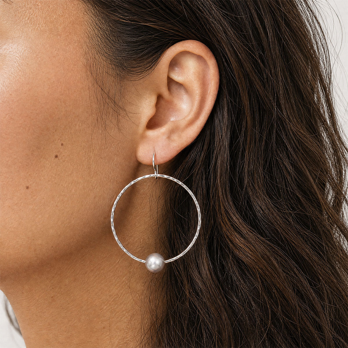 Hana Grey Pearl Hoops