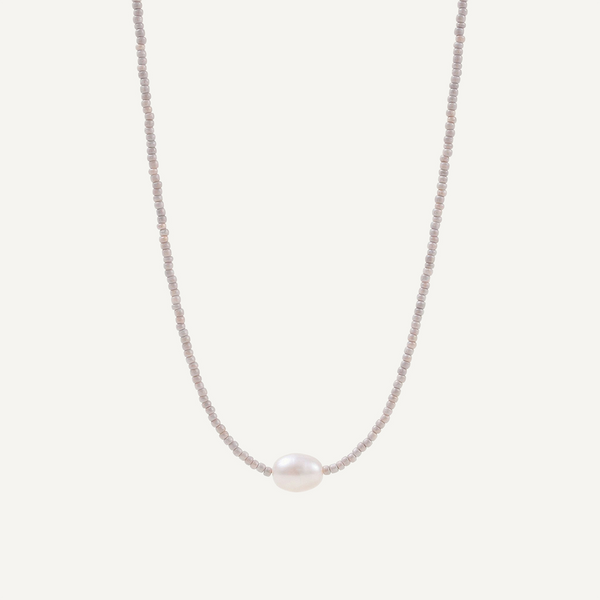 Mia Beaded Silver Pearl Necklace