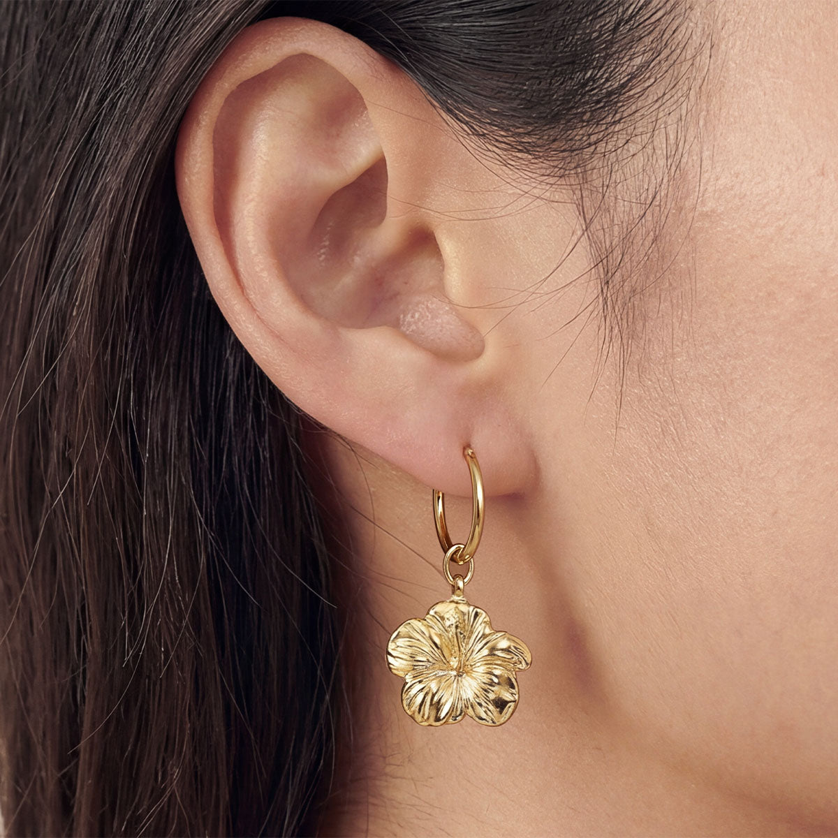 Hibiscus Mini Hoops, Gold