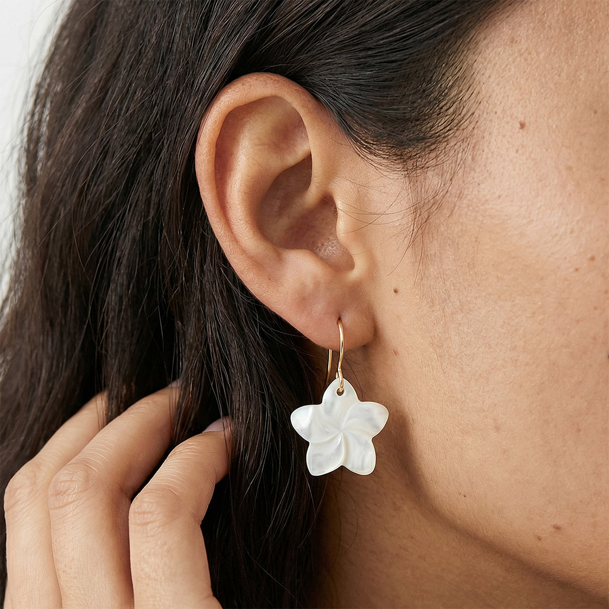 Plumeria Mother of Pearl Earrings, Gold