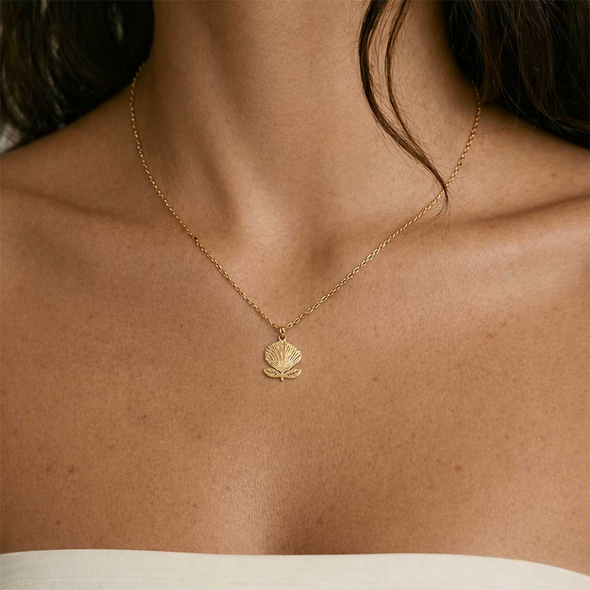 ‘Ōhi‘a Lehua Mini Necklace, Gold