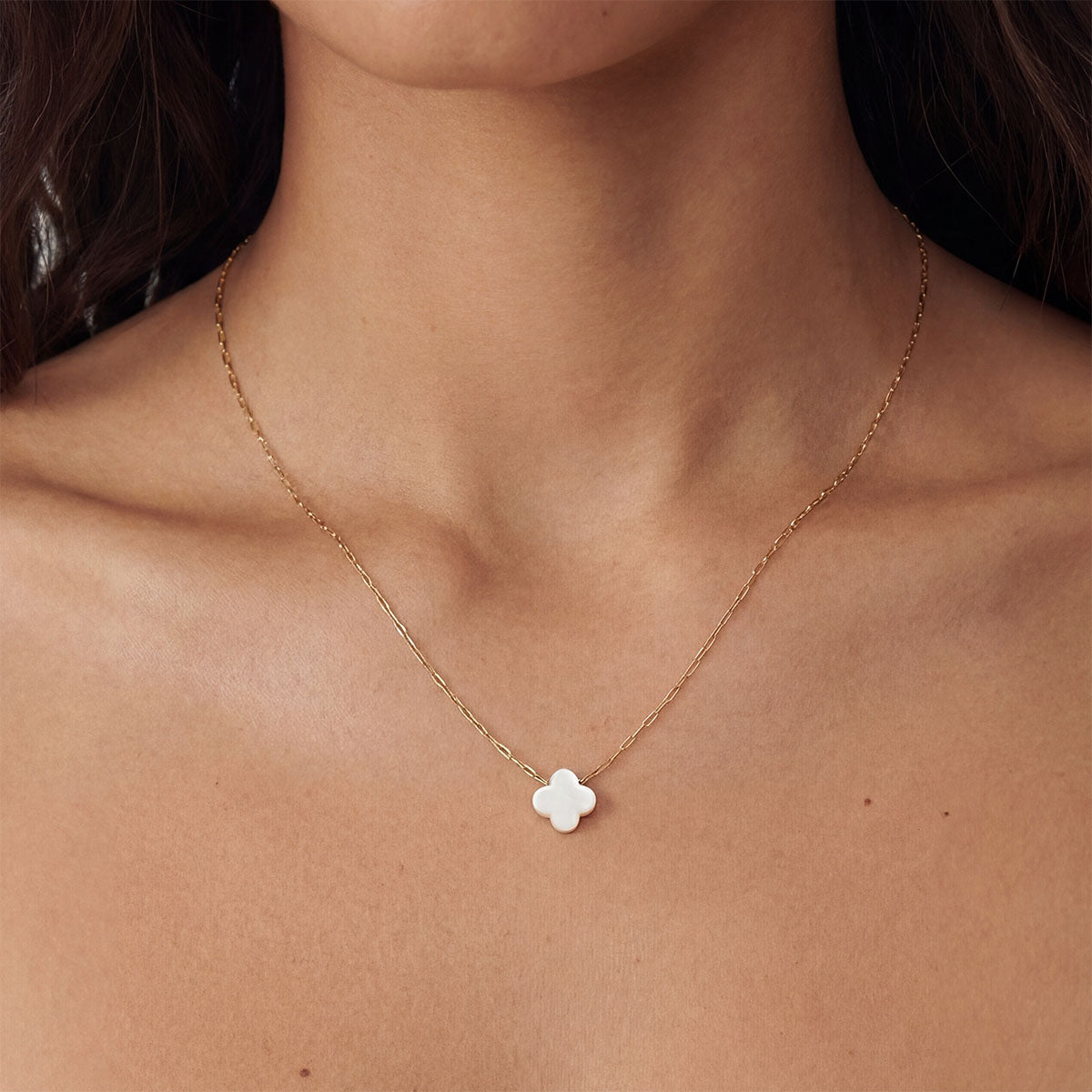 Mother of Pearl Cross Necklace, Gold