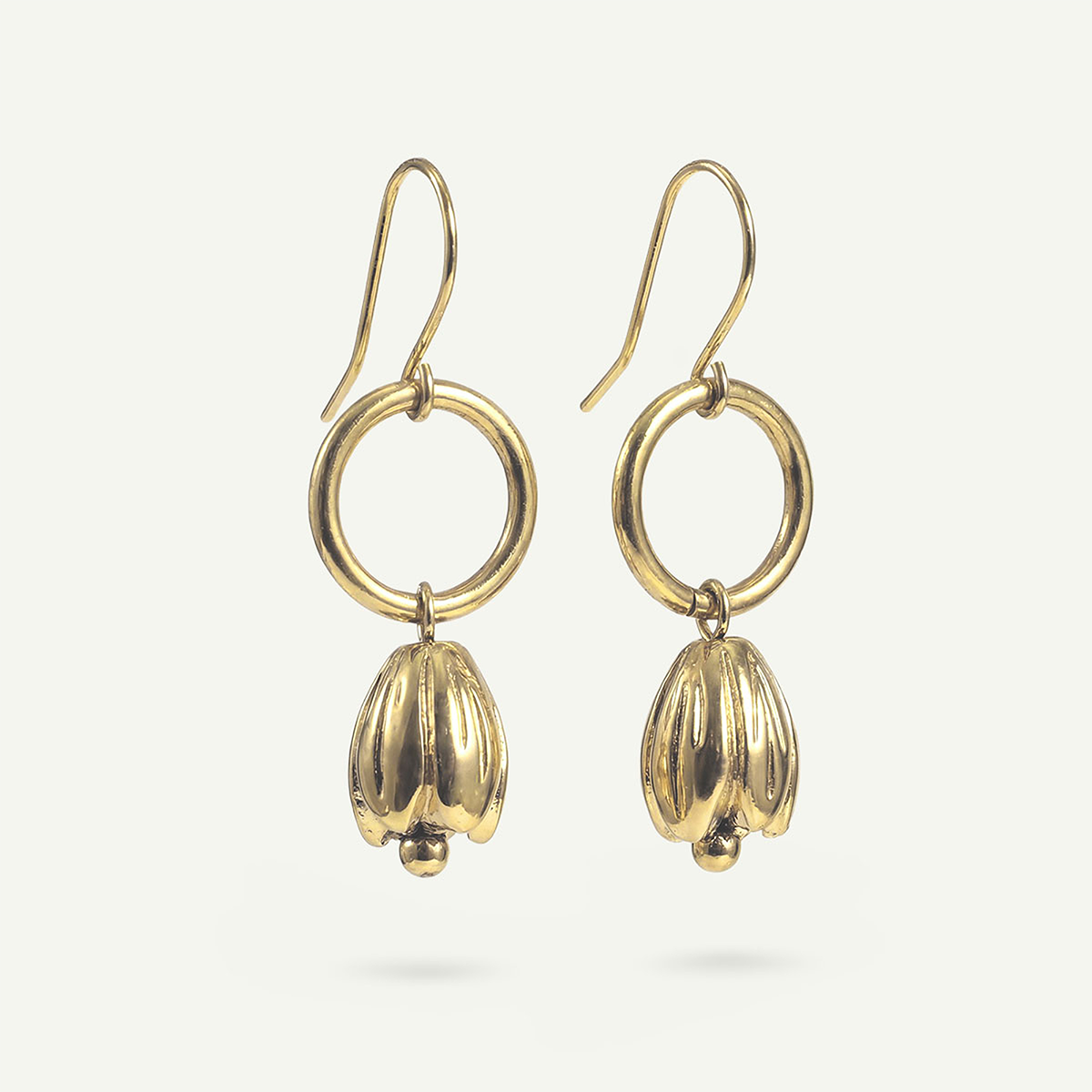 Pikake Drop Hoop Earrings, Gold