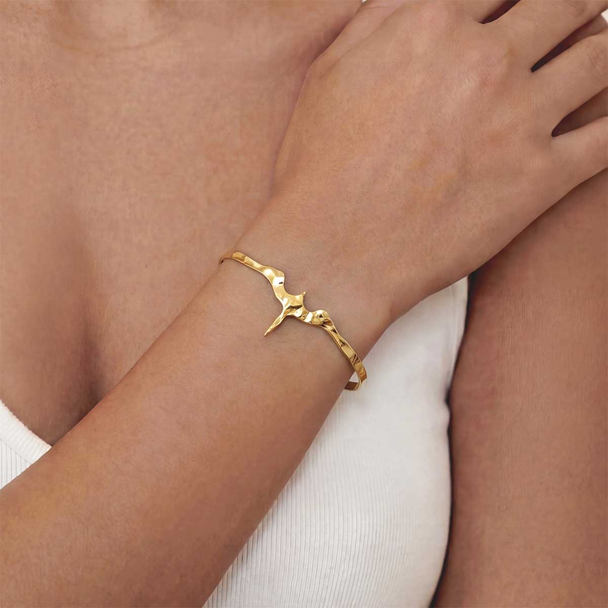 Iwa Bird Hammered Cuff, Gold