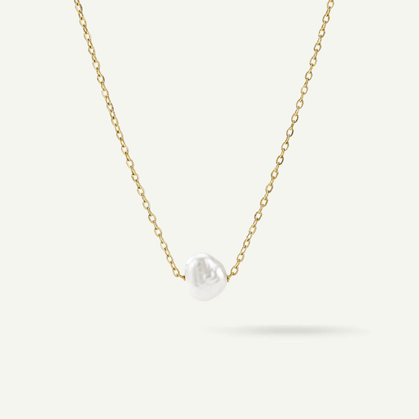 White Pearl Necklace, Gold