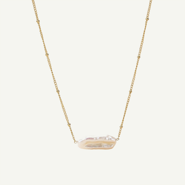 Baroque Pearl Bar Necklace, Gold