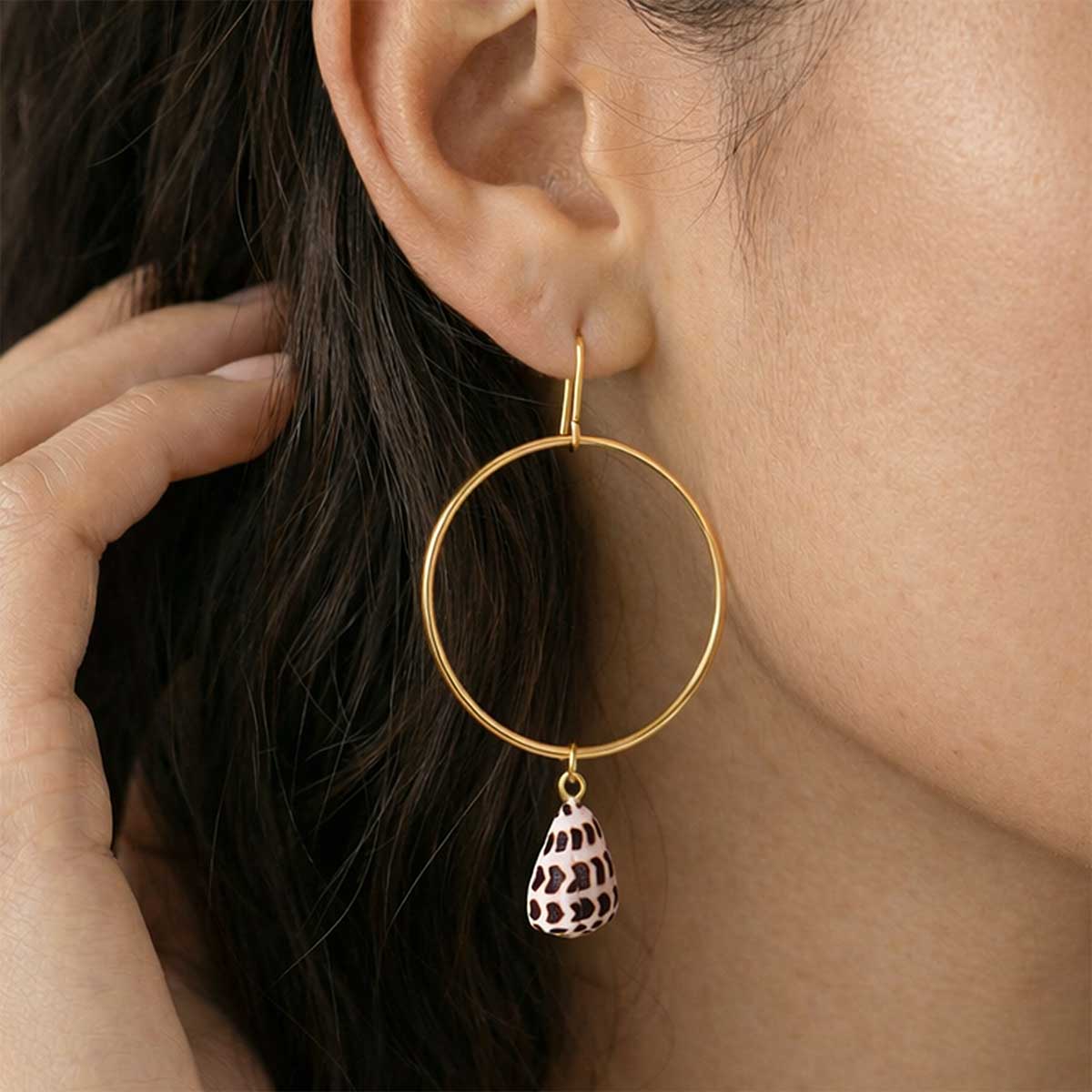 Hebrew Shell Drop Hoops