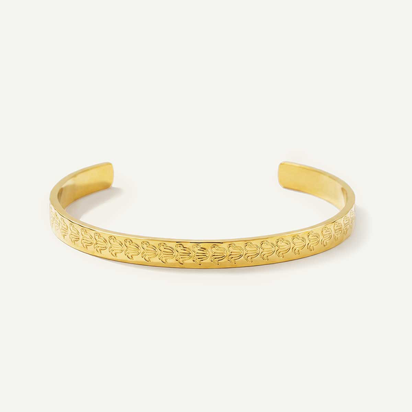 Crown Flower Hammered Imprint Cuff, Gold