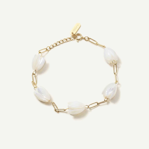 MOP 5 Pikake Beads Chain Bracelet, Gold