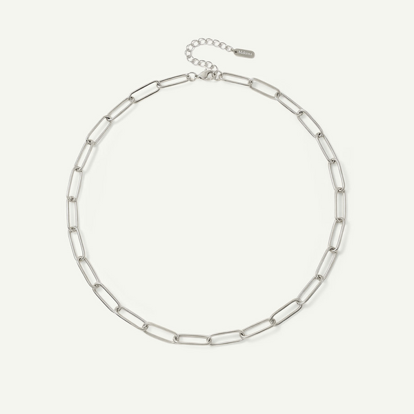 Thick Mini Paperclip Chain Necklace, Silver