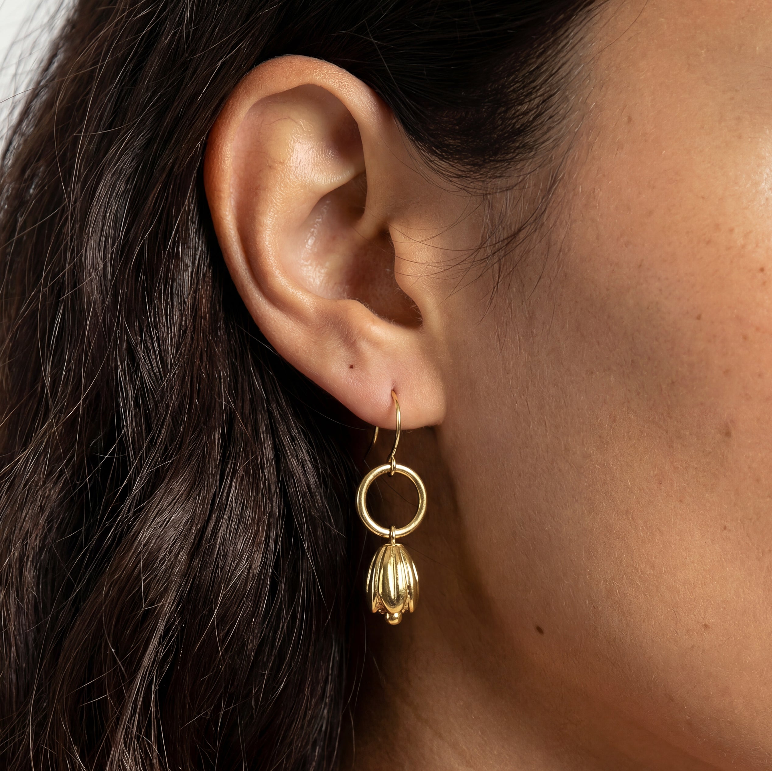 Pikake Drop Hoop Earrings, Gold