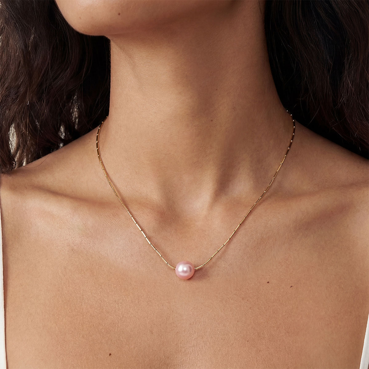 Pink Pearl Necklace, Gold