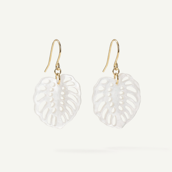 Monstera Mother of Pearl Earrings, Gold
