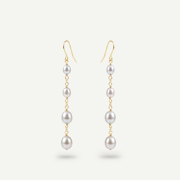 Ayla Gray Pearl Earrings, Gold