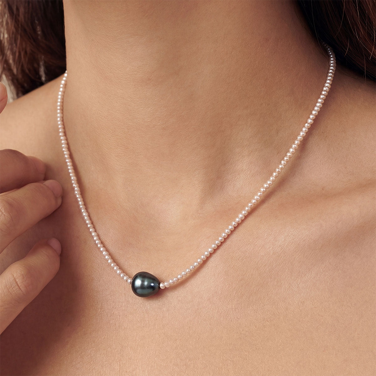 Mia Beaded Dark Pearl Necklace
