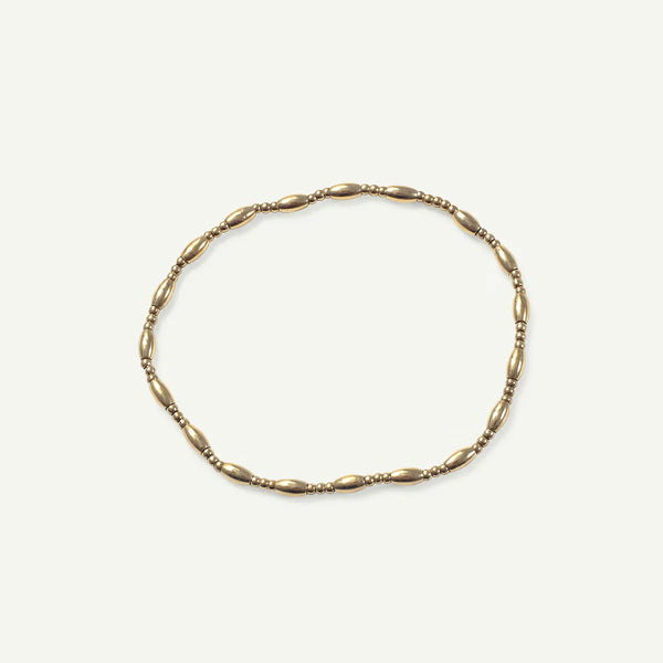 Circle and Oval Bead Elastic Bracelet, Gold
