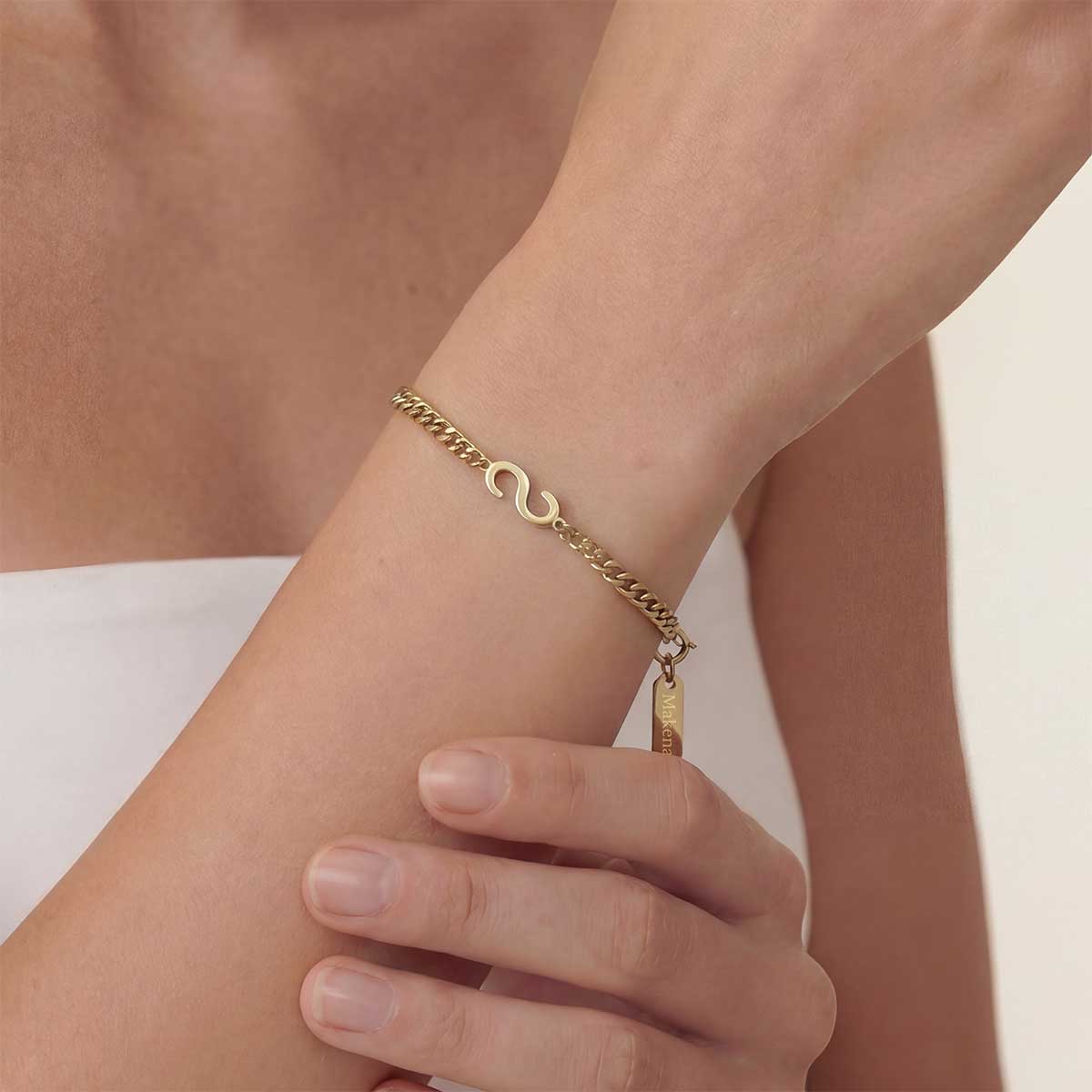 Monogramed Curb Chain Bracelet