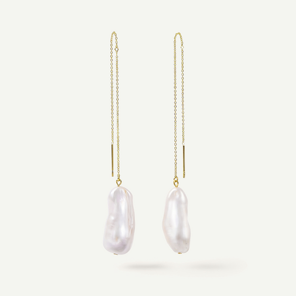 Baroque Pearl Threader Earrings, Gold