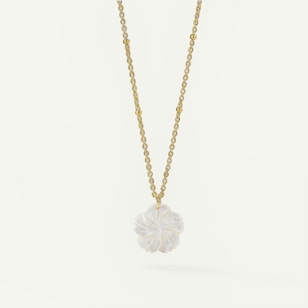 Hibiscus Mother of Pearl Necklace, Gold