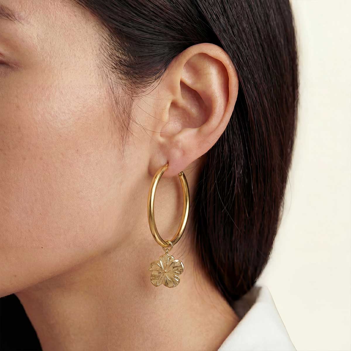 Hibiscus Large Hoops, Gold