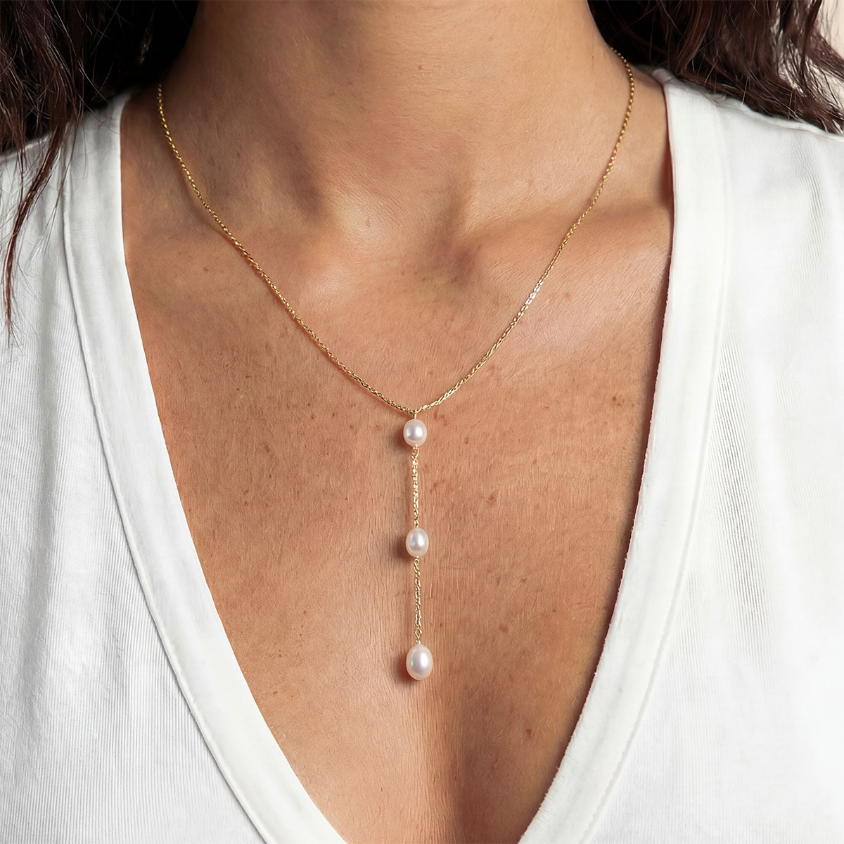 Alena White Pearl Necklace, Gold
