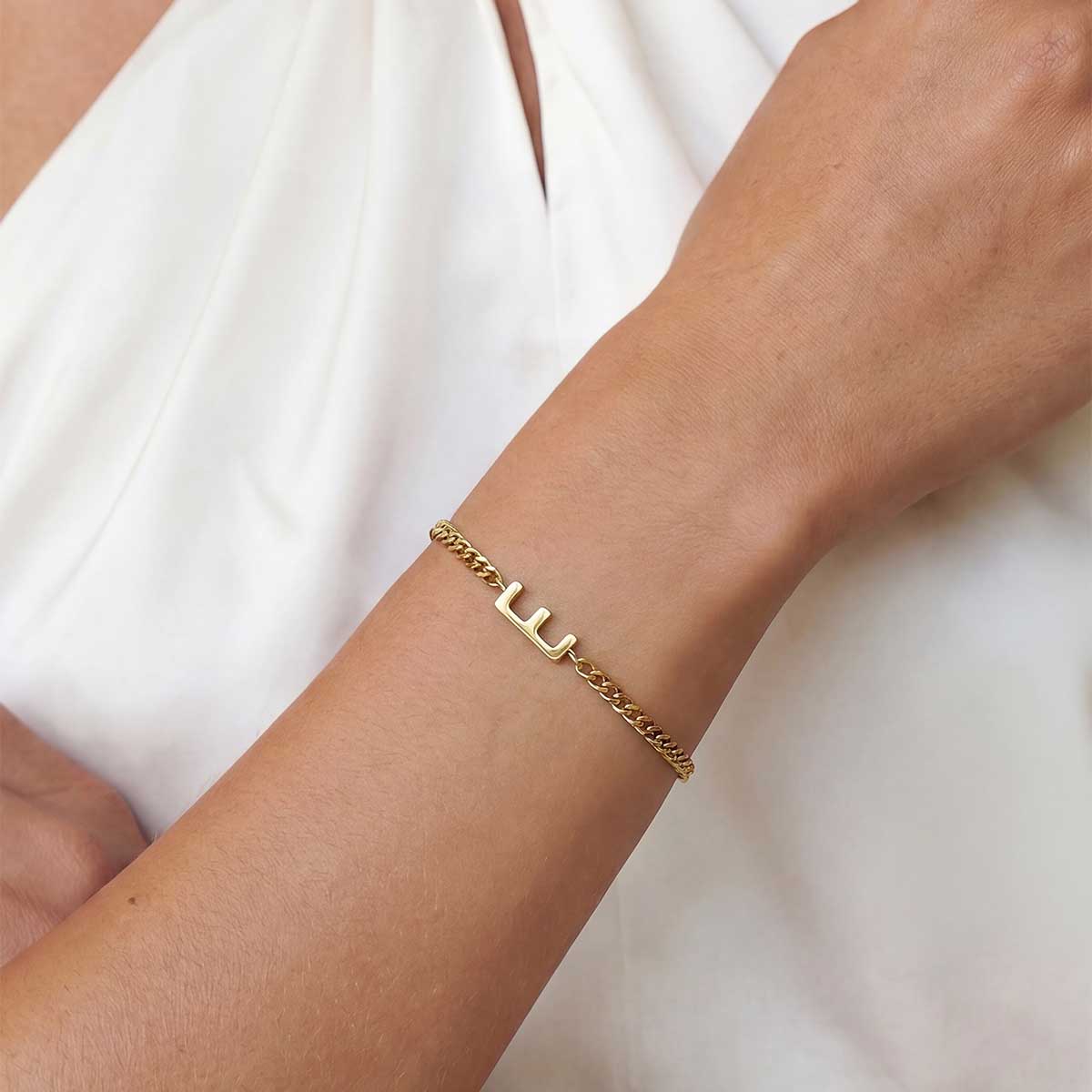 Monogramed Curb Chain Bracelet