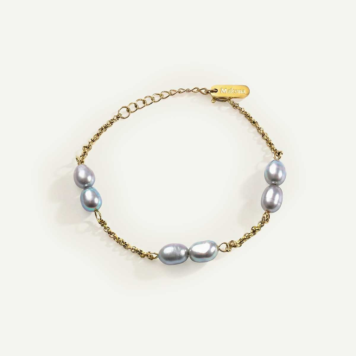Small Silver Pearl Chain Bracelet, Gold