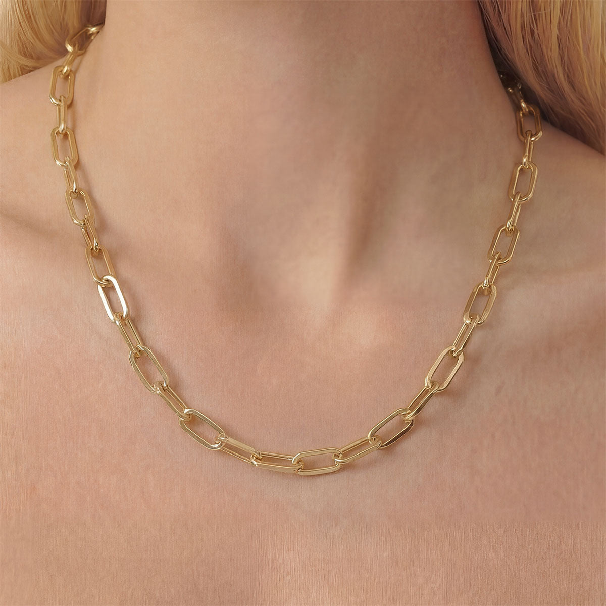 Thick Large Paperclip Chain Necklace, Gold