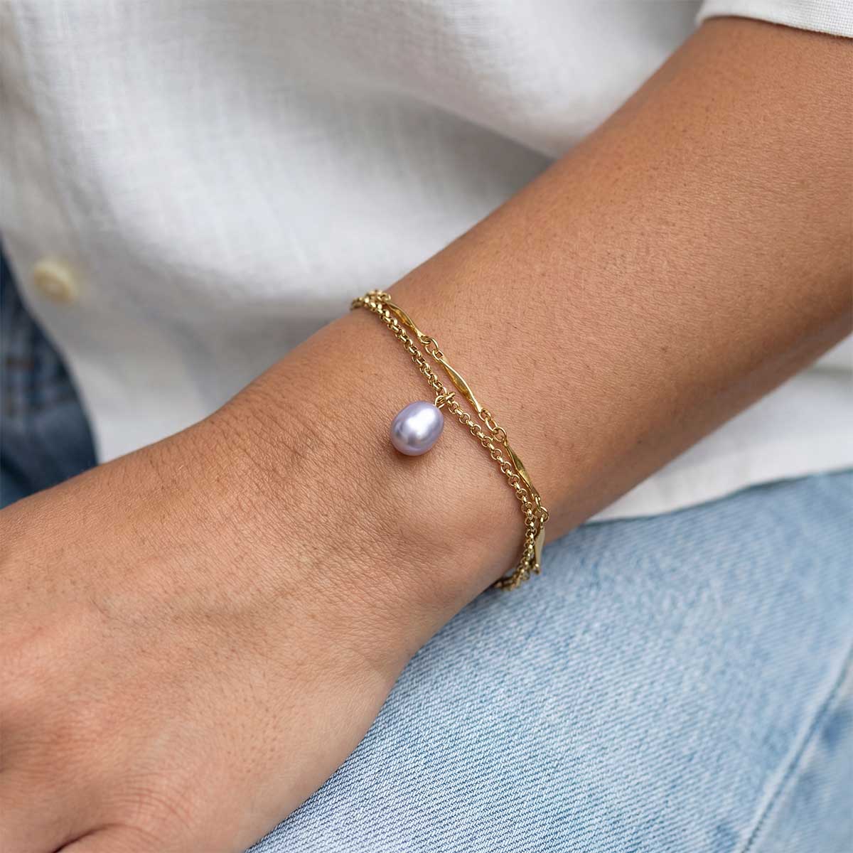 Double Chain Pearl Bracelet, Gold