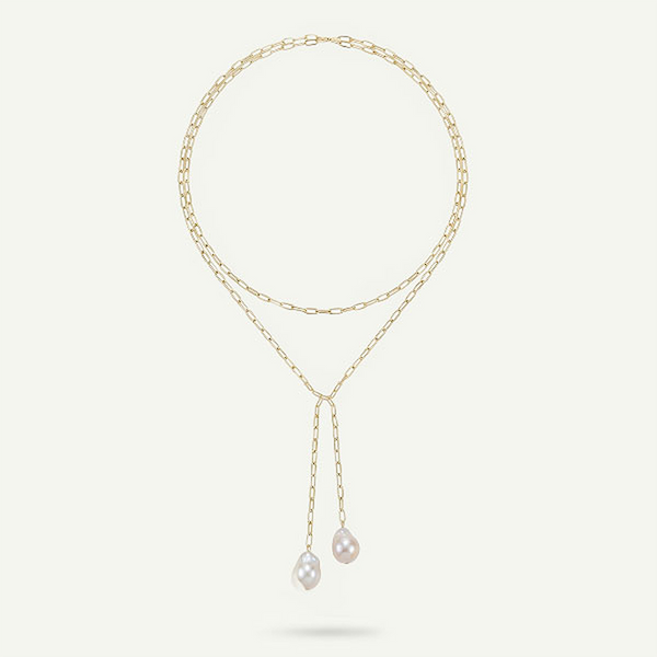 Baroque Pearl Wrap Necklace, Gold