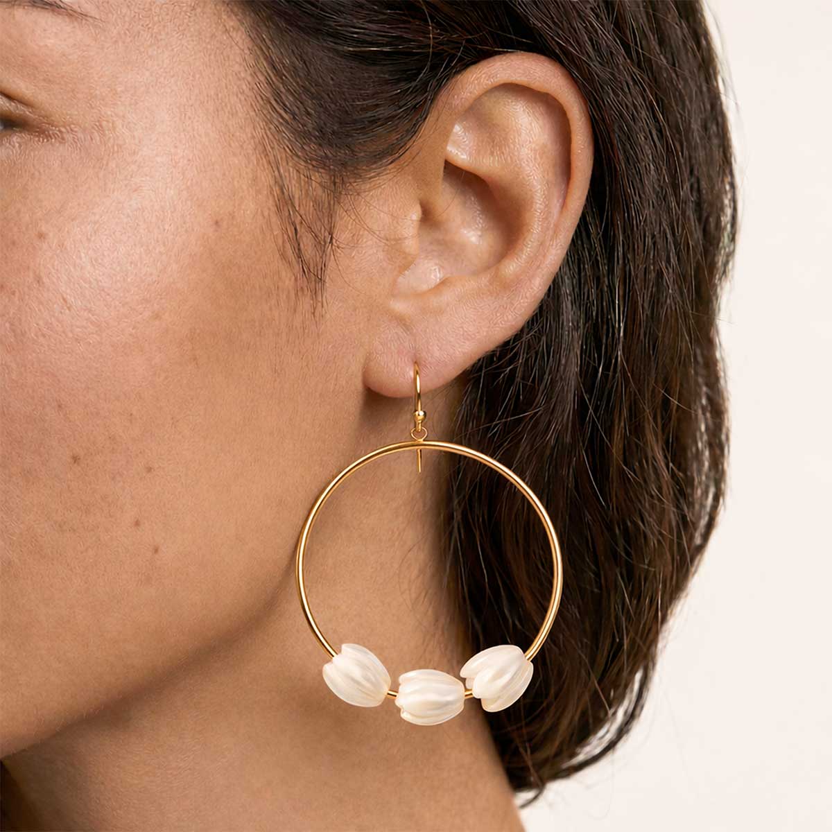 Pikake Mother of Pearl Hoops, Gold