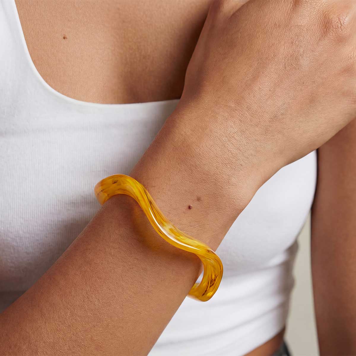 Wavey Yellow Cream Resin Bangle