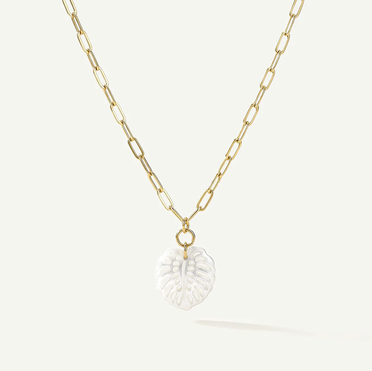 Monstera Mother of Pearl Necklace, Gold