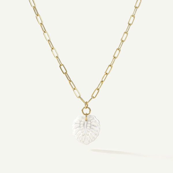 Monstera Mother of Pearl Necklace, Gold