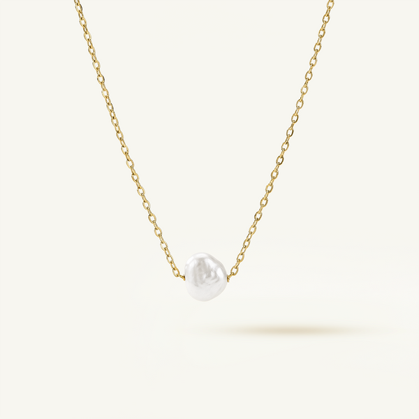 White Pearl Necklace, Gold