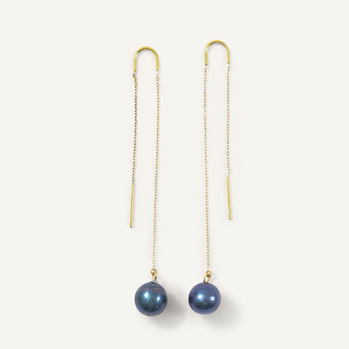 Dark Pearl Threader Earrings, Gold