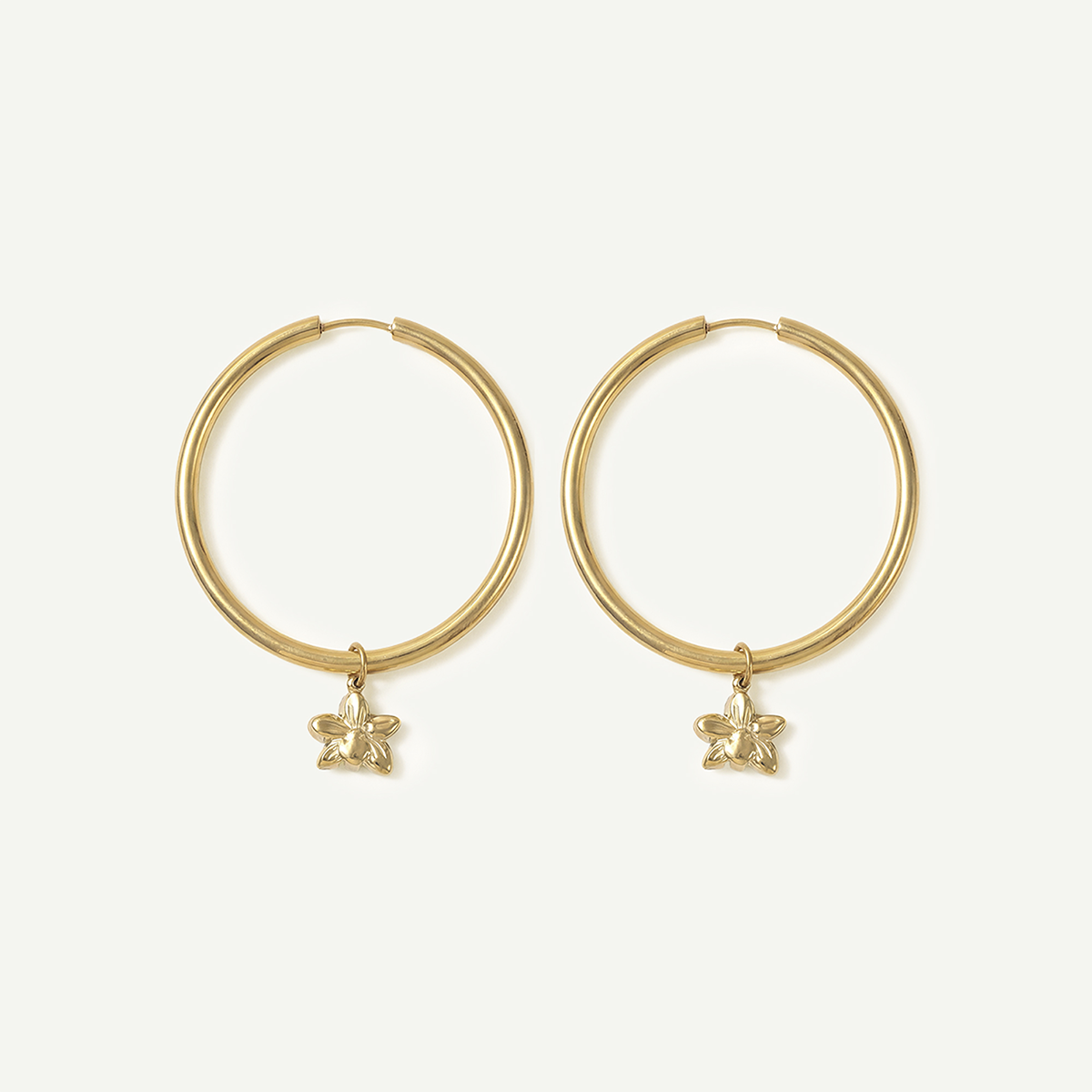 Orchid Mini Charm Large Hoops, Gold