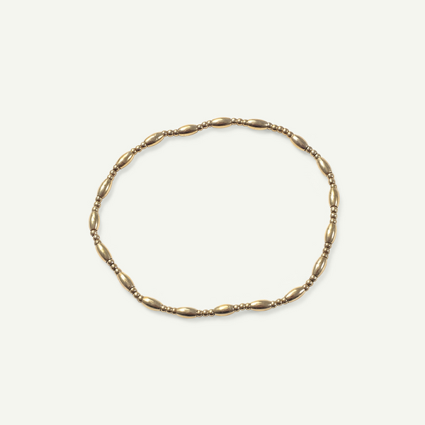 Circle and Oval Bead Elastic Bracelet, Gold