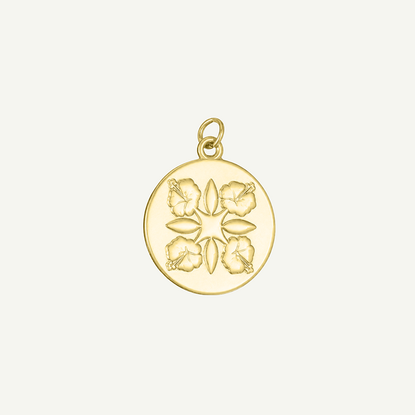 HIbiscus Quilt Circle Pendant