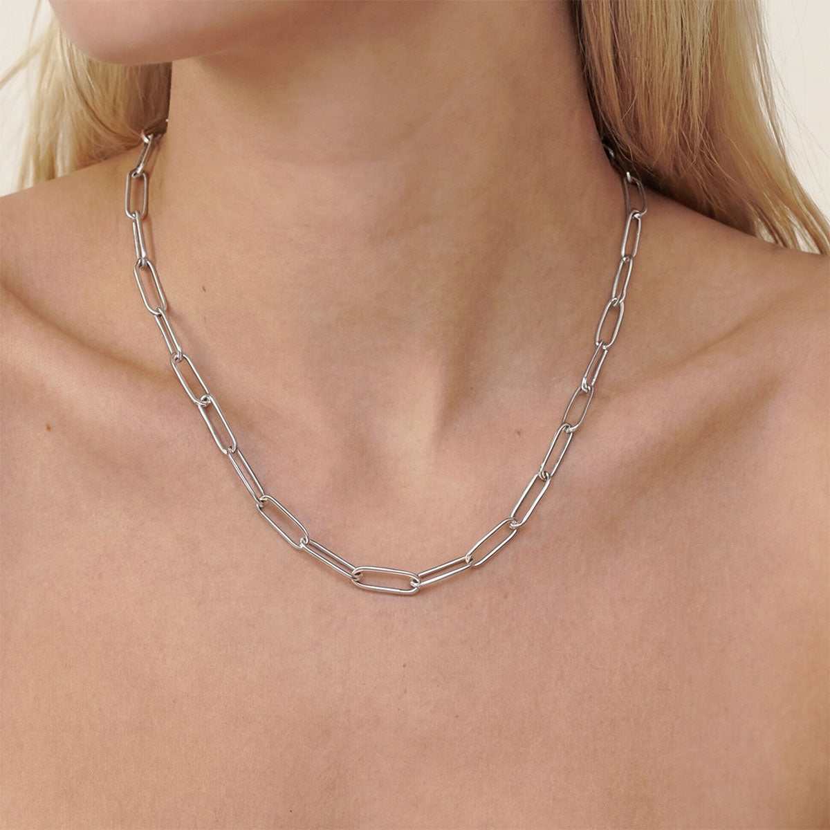 Thick Large Paperclip Chain Necklace, Silver