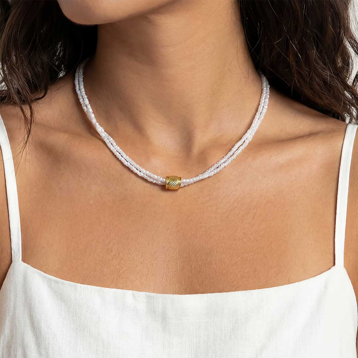 Vaea Beaded Necklace, Gold