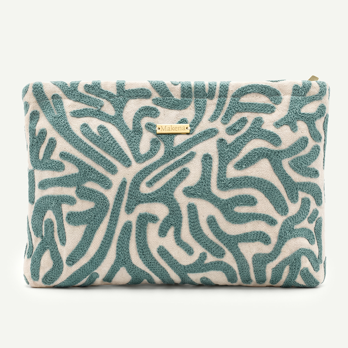 Coral Blue Embroidered Large Clutch