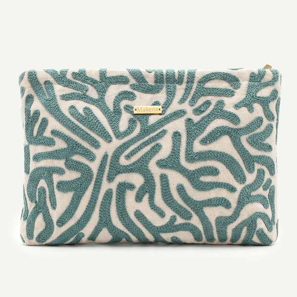 Coral Blue Embroidered Large Clutch