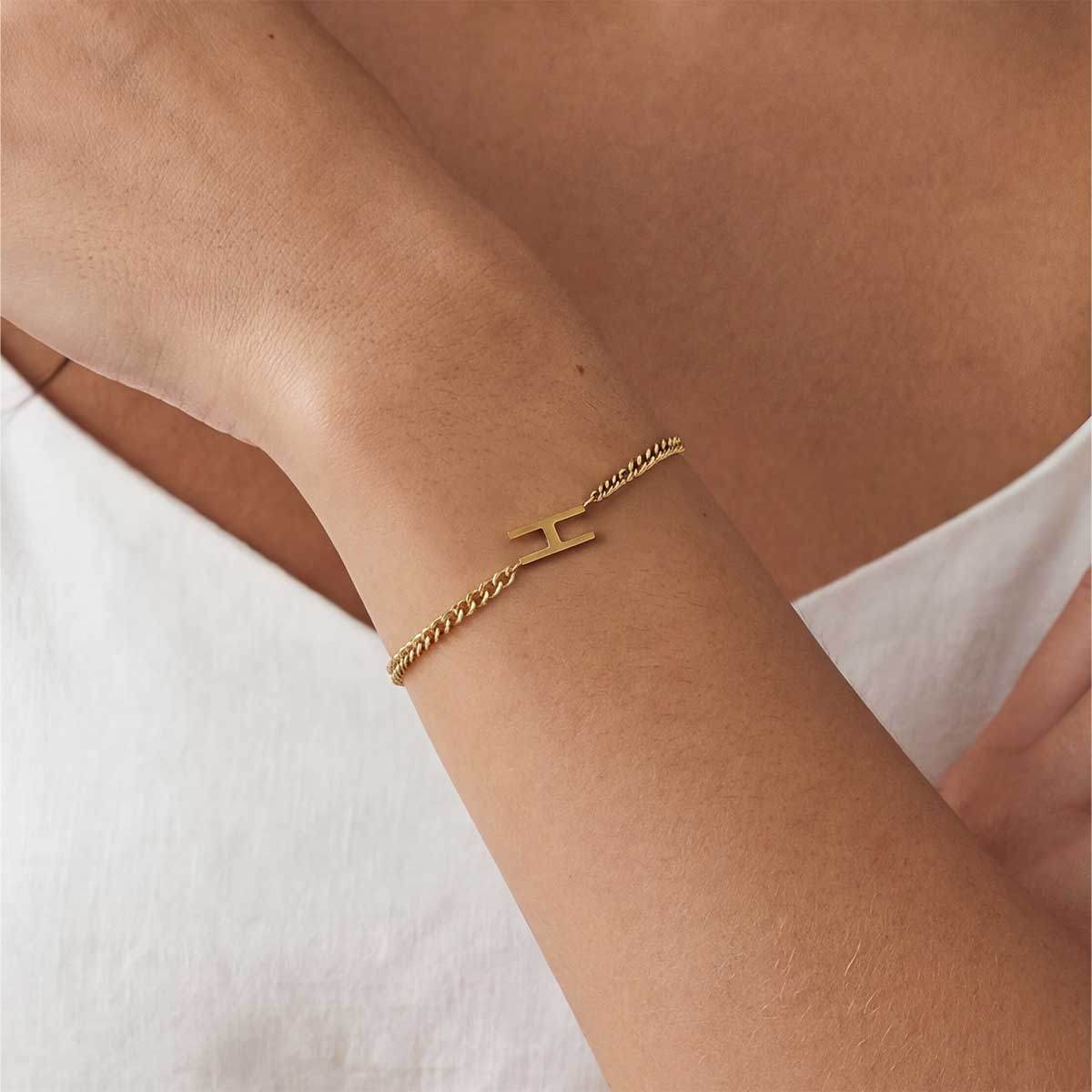 Monogramed Curb Chain Bracelet
