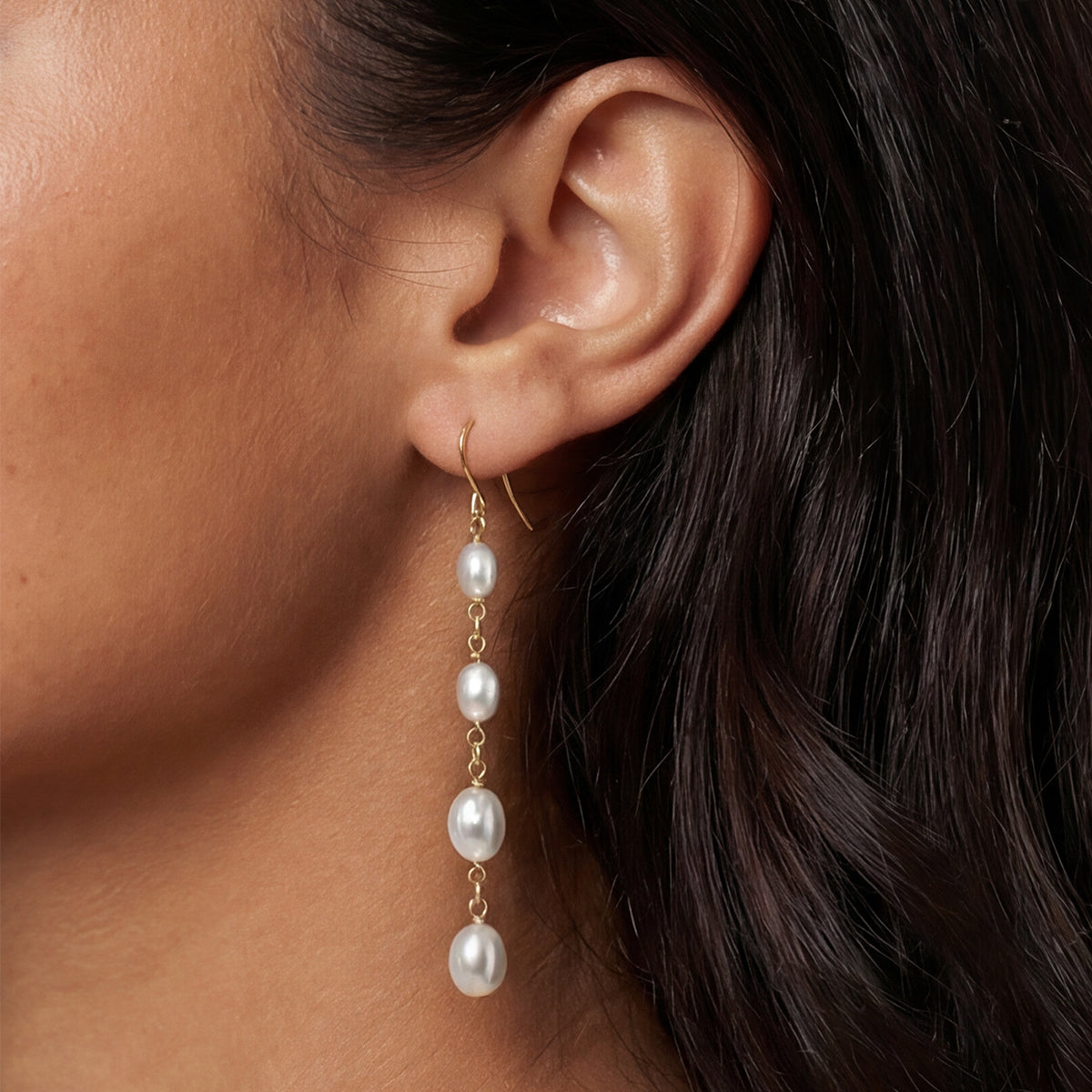 Ayla Gray Pearl Earrings, Gold