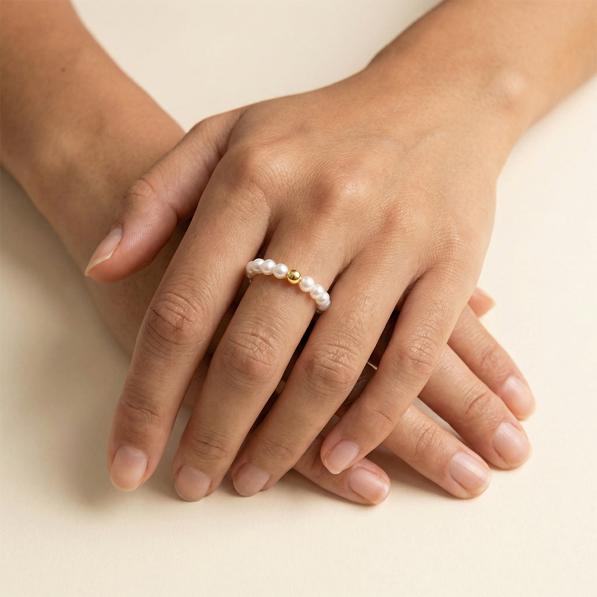 Pearl Elastic Ring Size 7, Gold