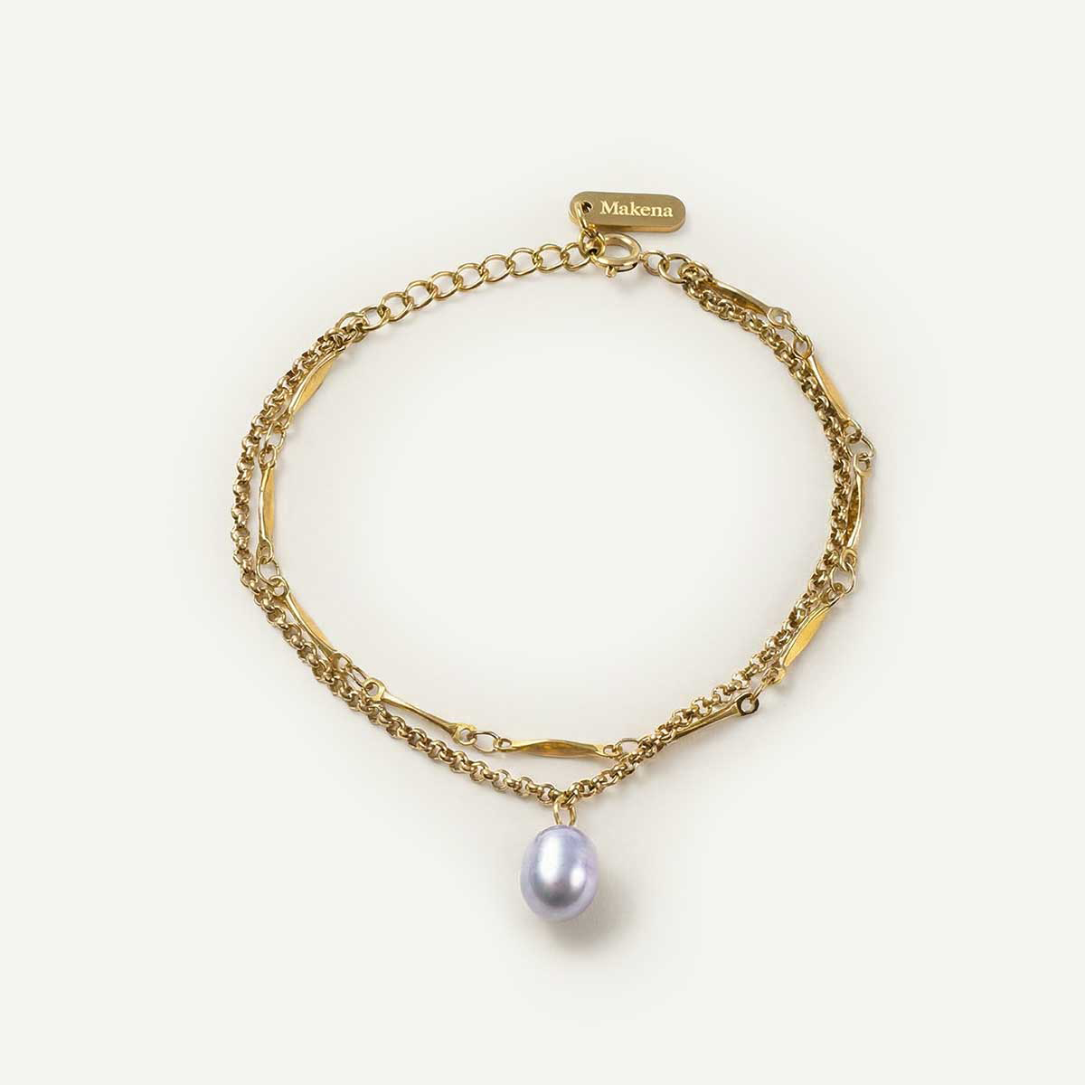Double Chain Pearl Bracelet, Gold